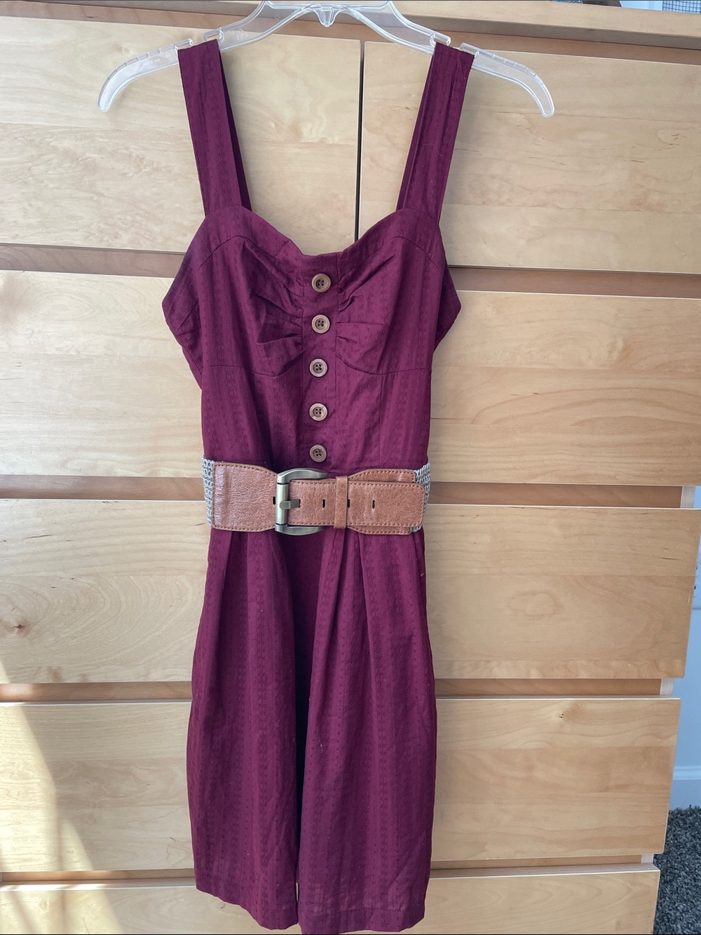 Sleeveless Button-Front Sundress in Deep Burgundy